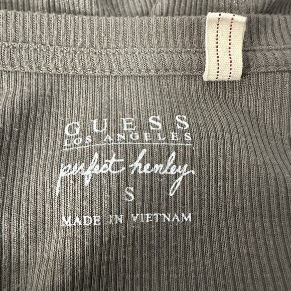 Guess Ribbed Henley Top Womens S Brown Metallic Shimmer V Neck Y2K Mean Girls - Picture 9 of 11